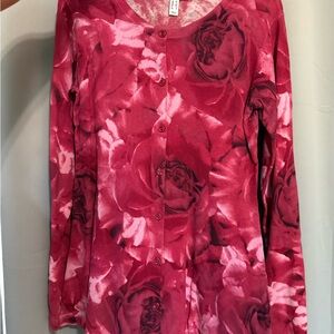 Isaac Mizrahi Rose Print Button-Up Blouse